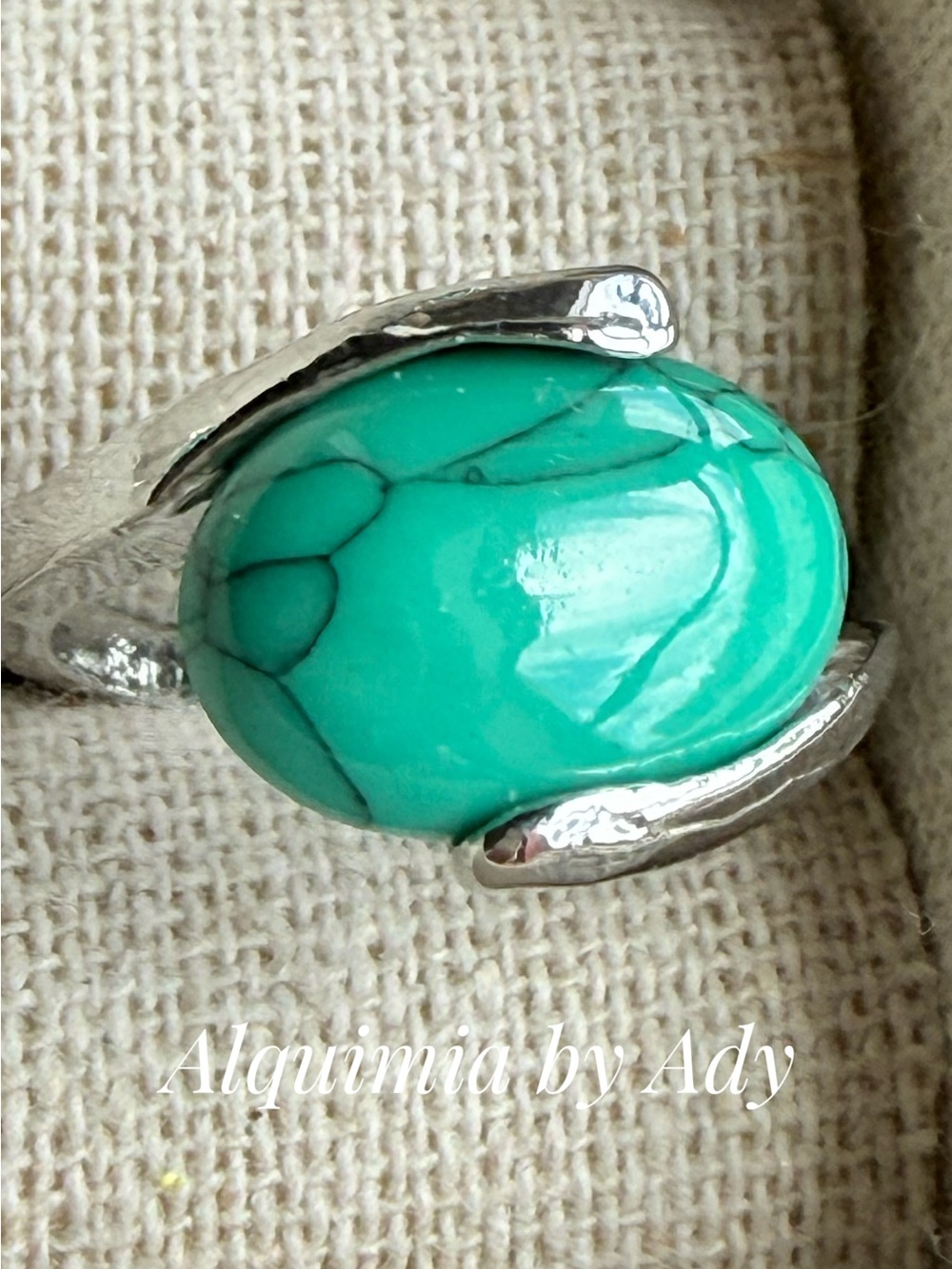 Silver Ring with Turquoise Green Oval Stone